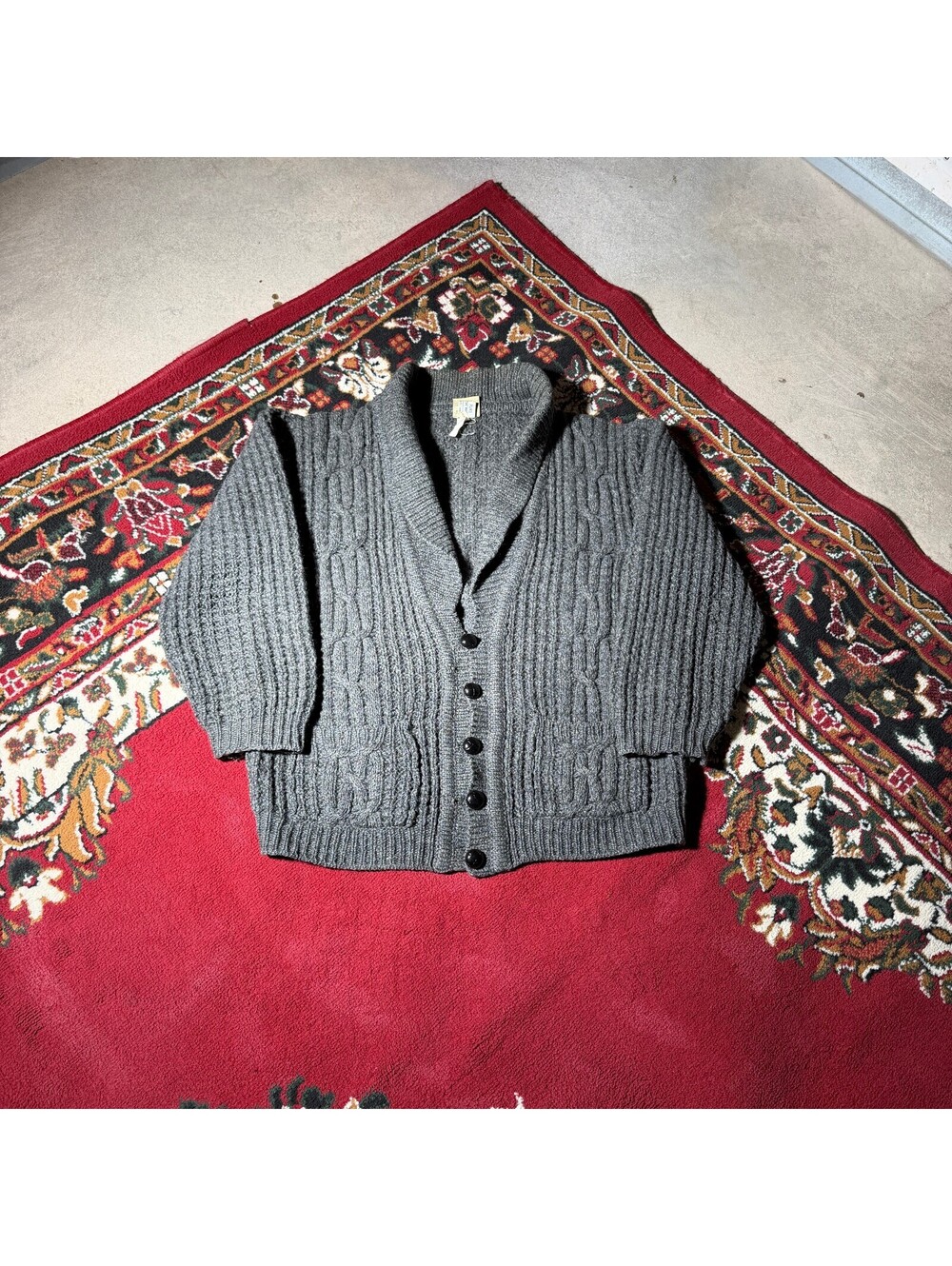 Falcarragh Irish Wool Aran Shawl Collar Cardigan Gray M